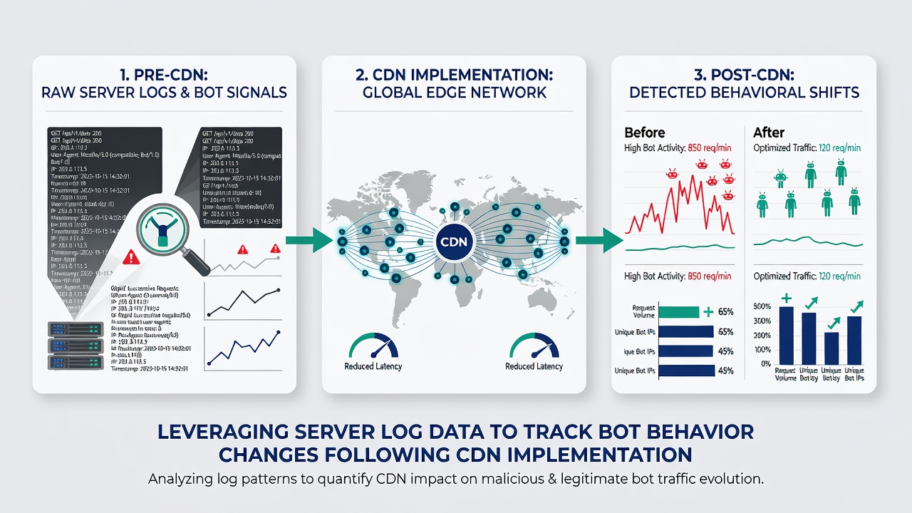 Comparative graph of crawler request volumes before and after CDN implementation across multiple bot categories